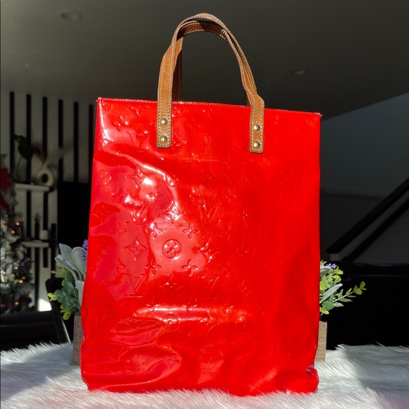LOUIS VUITTON Monogram Vernis Reade MM Hand Bag Red Rouge - Picture 3 of 17
